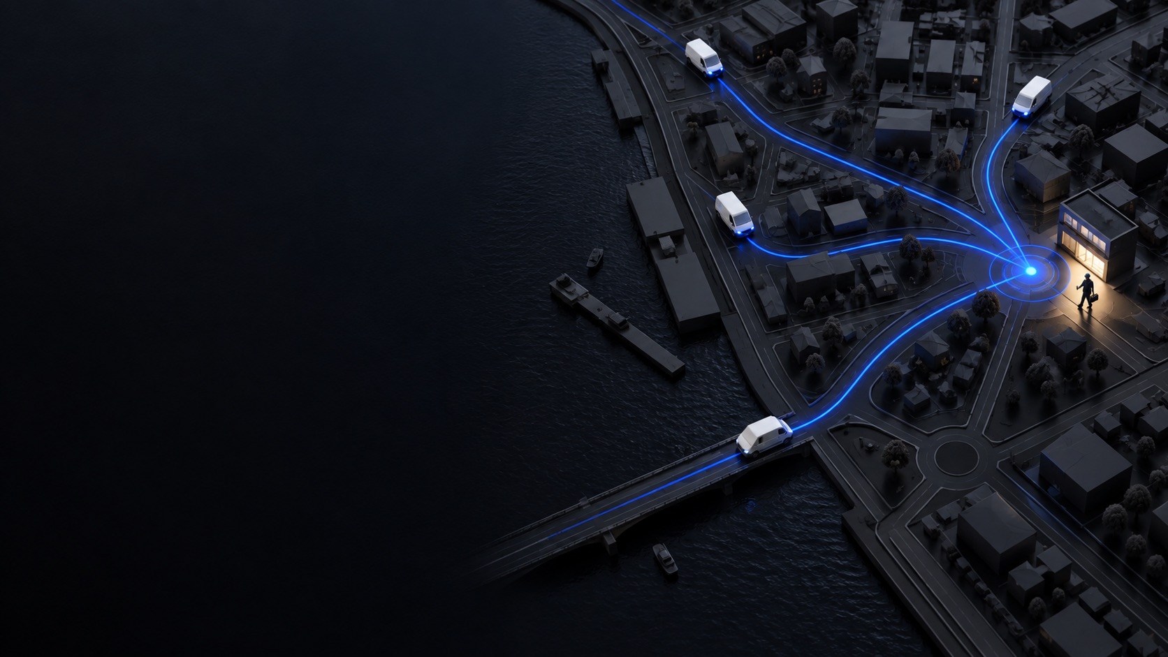 Abstract service routes converging on a destination